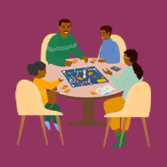 Icon of a group playing a board game.