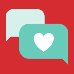Icon of web chat with a heart.