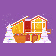 Icon of a house with snow falling.