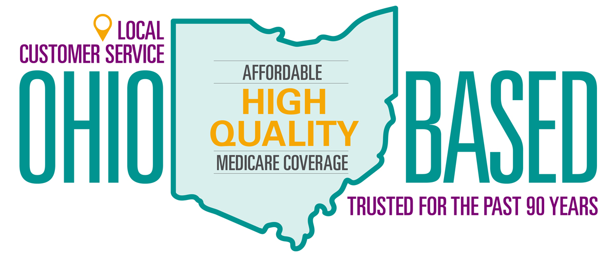 Graphic mentioning Ohio-based, local customer service, affordable high-quality Medicare coverage trusted for the past 90 years,